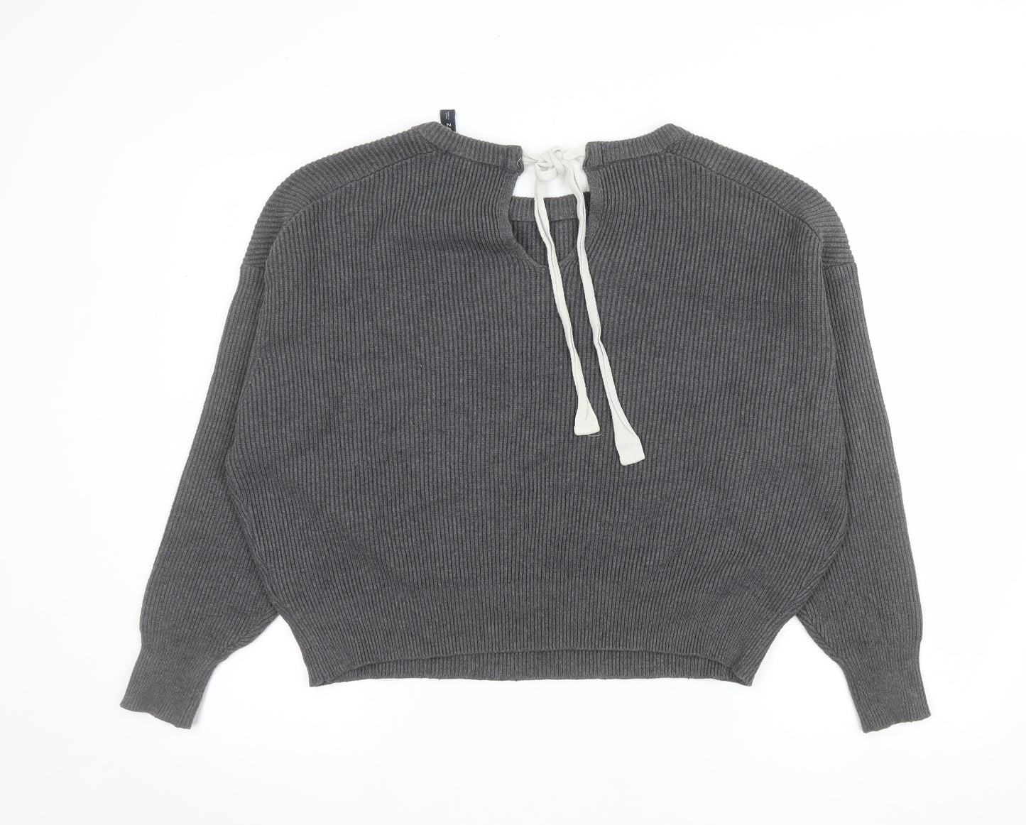 Zara Women Grey Knit Bow Back Relaxed Pullover Jumper Size S