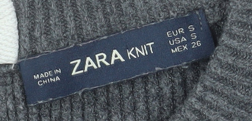 Zara Women Grey Knit Bow Back Relaxed Pullover Jumper Size S