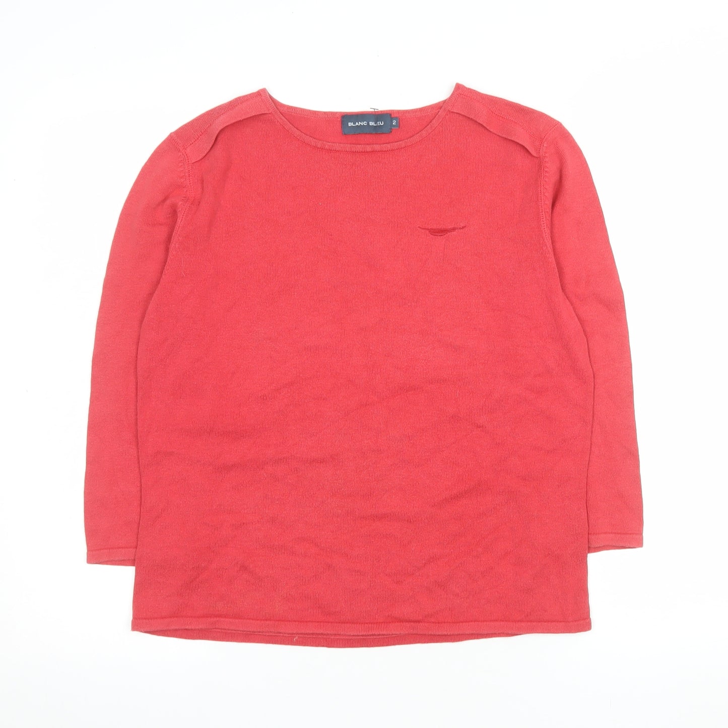 Blanc Bleu Women's Red Cotton Crew Neck Pullover Jumper Size 10