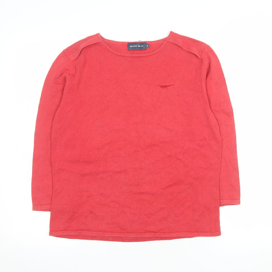 Blanc Bleu Women's Red Cotton Crew Neck Pullover Jumper Size 10
