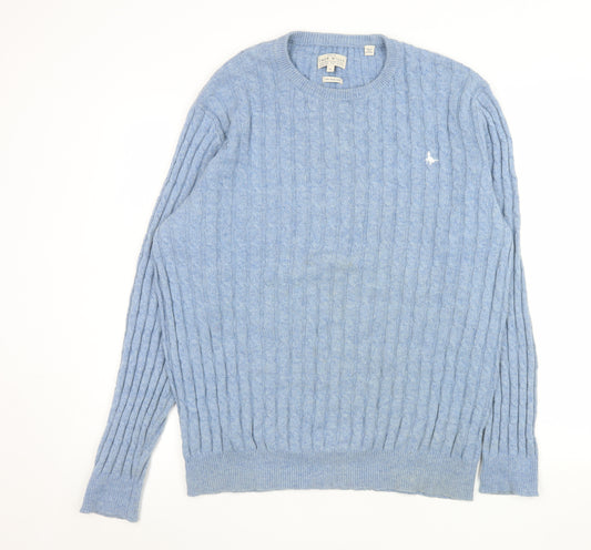 Jack Wills Men Blue Cable-Knit Wool Cotton Jumper XL Crew Neck