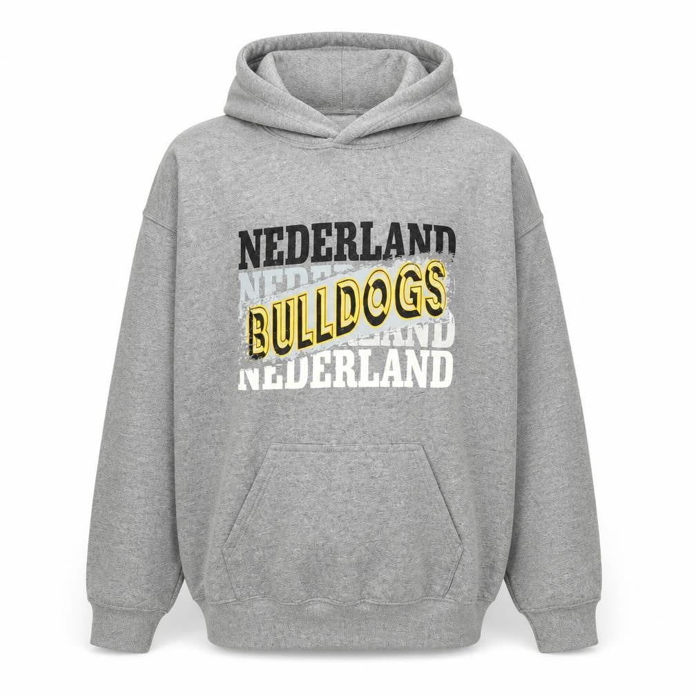 Front view of Gildan Men's Grey Nederland Bulldogs Pullover Hoodie M