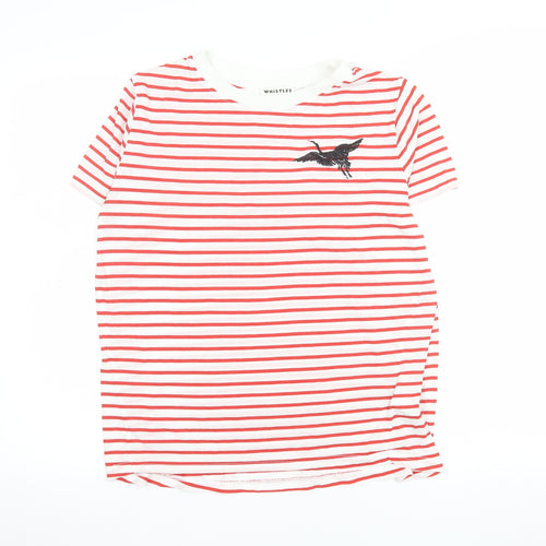 Whistles Women Red Stripe Embroidered Bird T-Shirt Size S