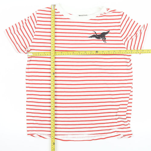 Whistles Women Red Stripe Embroidered Bird T-Shirt Size S