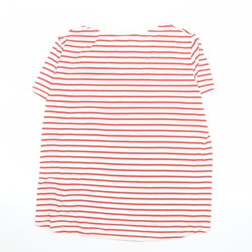 Whistles Women Red Stripe Embroidered Bird T-Shirt Size S