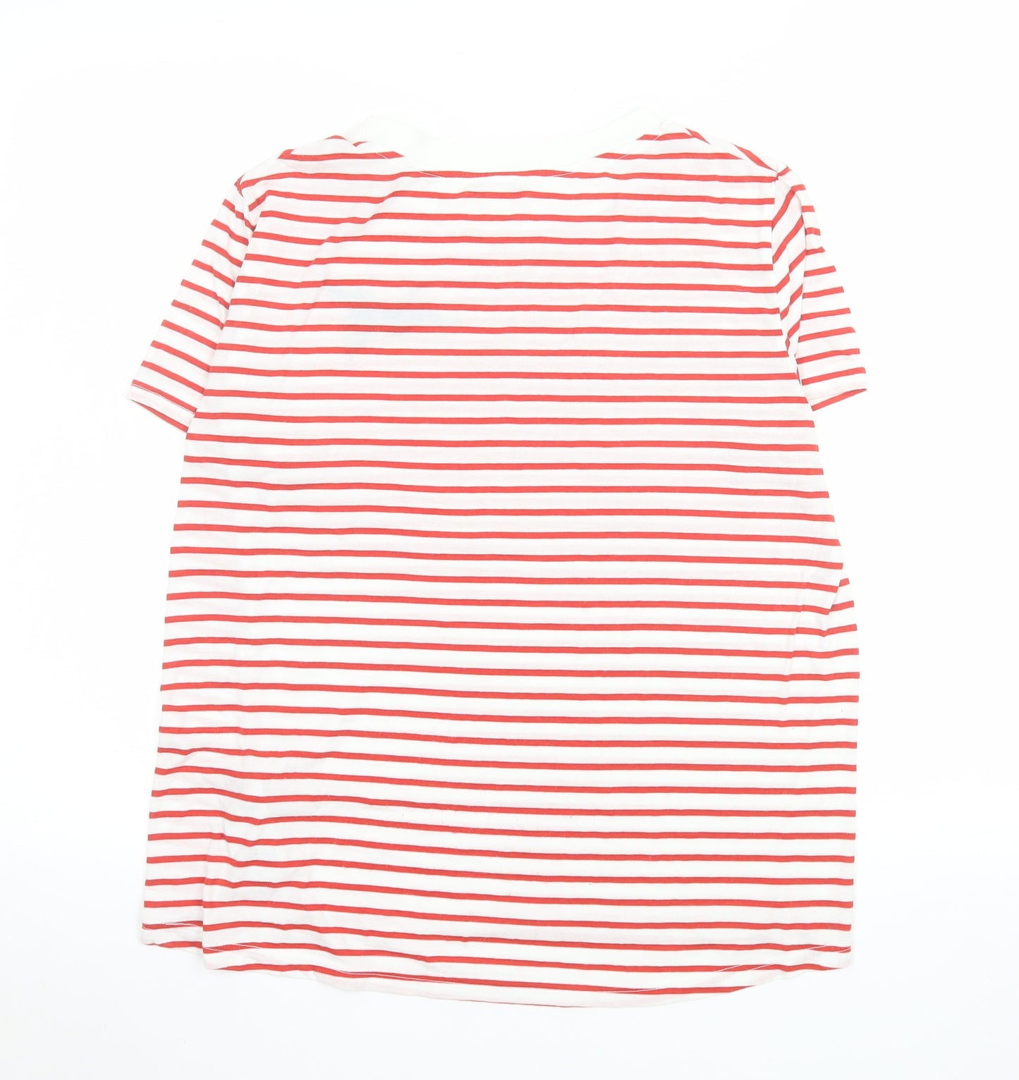 Whistles Women Red Stripe Embroidered Bird T-Shirt Size S