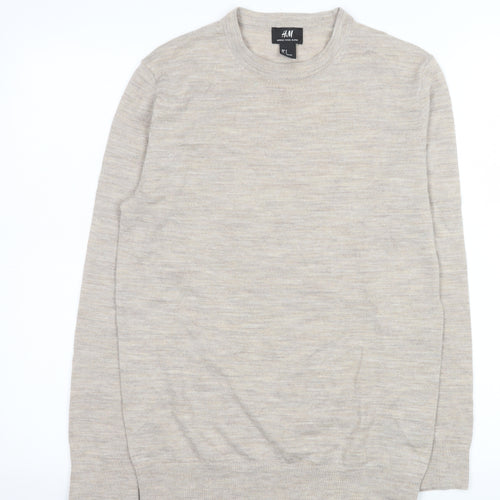 H&M Men's Beige Merino Wool Blend Crew Neck Jumper Size S
