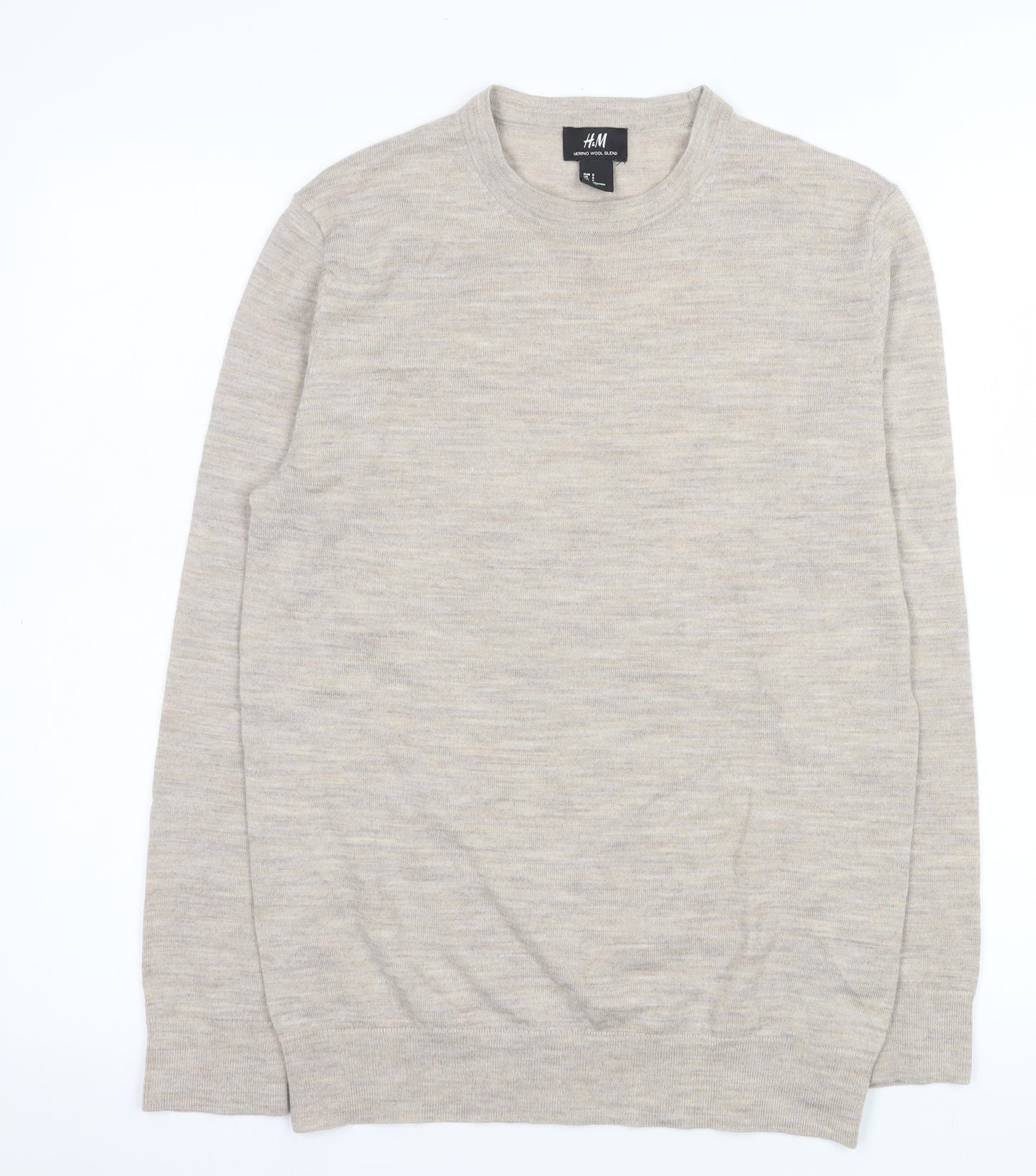 H&M Men's Beige Merino Wool Blend Crew Neck Jumper Size S