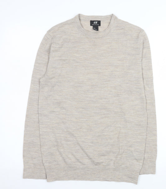 H&M Men's Beige Merino Wool Blend Crew Neck Jumper Size S