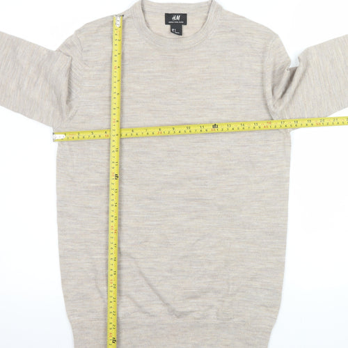 H&M Men's Beige Merino Wool Blend Crew Neck Jumper Size S