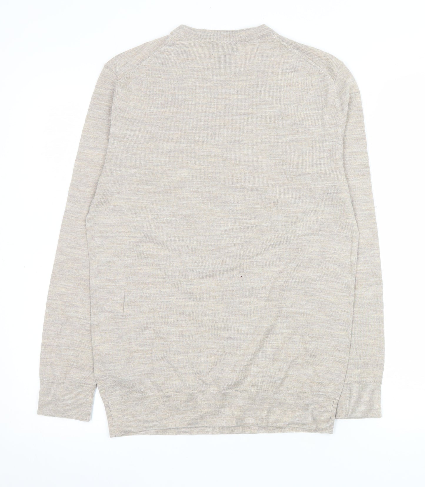 H&M Men's Beige Merino Wool Blend Crew Neck Jumper Size S