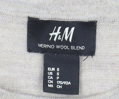 H&M Men's Beige Merino Wool Blend Crew Neck Jumper Size S