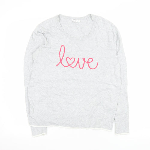 GAP Women Grey Love Cotton Jumper Size S Crew Neck Pullover