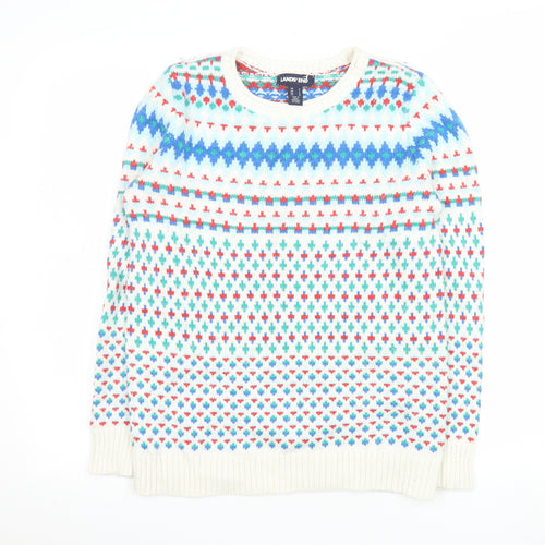 Lands' End Men's Multicoloured Fair Isle Cotton Blend Pullover Jumper Small