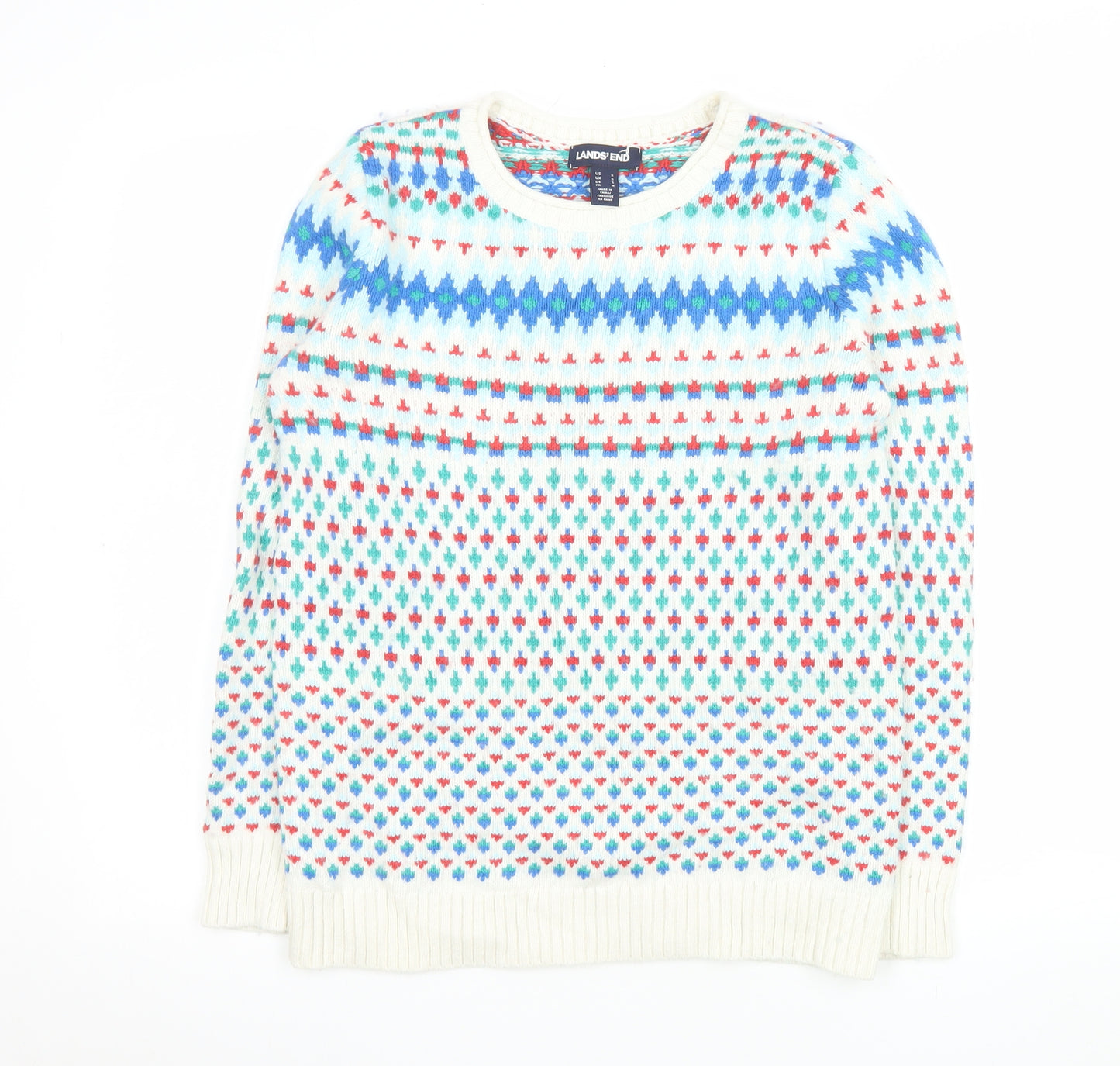 Lands' End Men's Multicoloured Fair Isle Cotton Blend Pullover Jumper Small