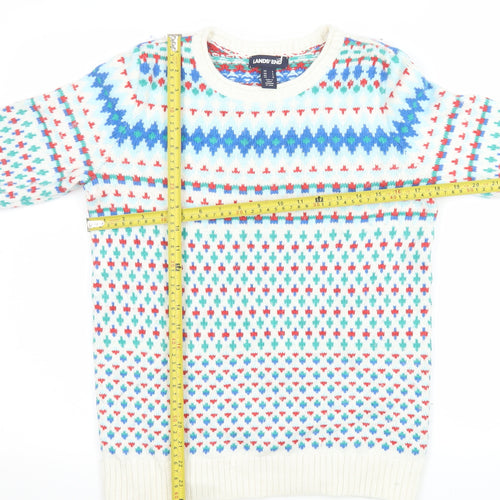 Lands' End Men's Multicoloured Fair Isle Cotton Blend Pullover Jumper Small