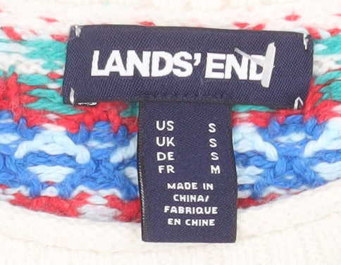 Lands' End Men's Multicoloured Fair Isle Cotton Blend Pullover Jumper Small