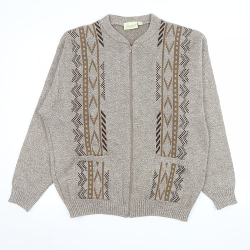 Chums Men's Beige Aztec Full Zip Knit Jumper Size M