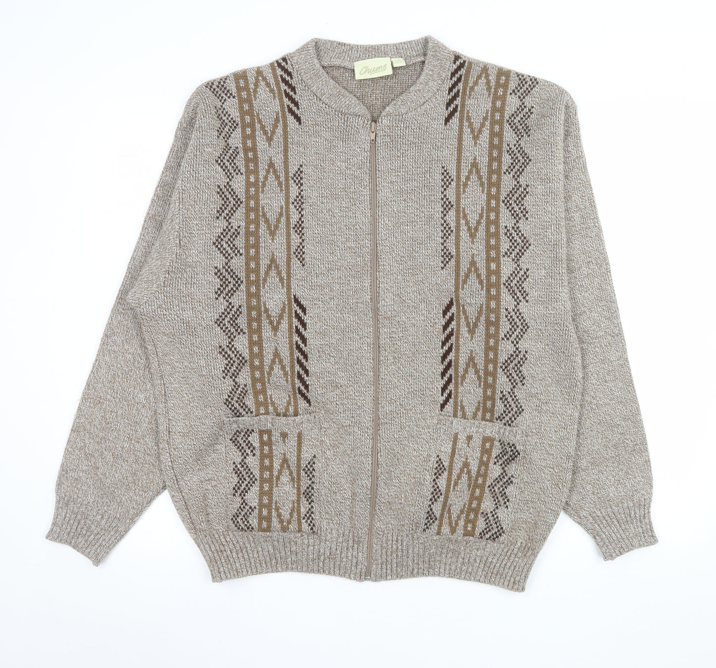 Chums Men's Beige Aztec Full Zip Knit Jumper Size M