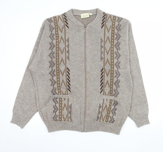 Chums Men's Beige Aztec Full Zip Knit Jumper Size M