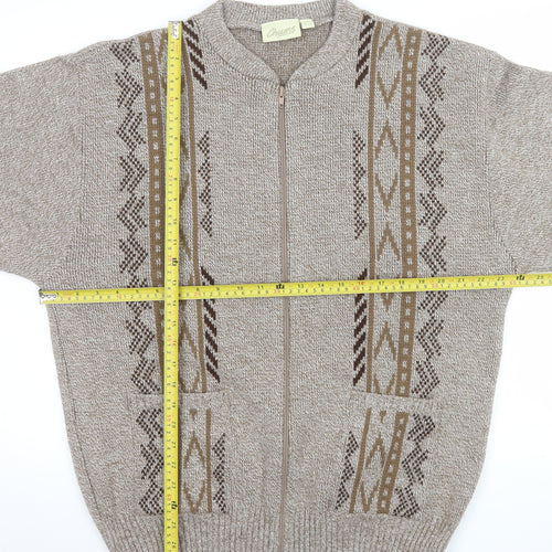 Chums Men's Beige Aztec Full Zip Knit Jumper Size M
