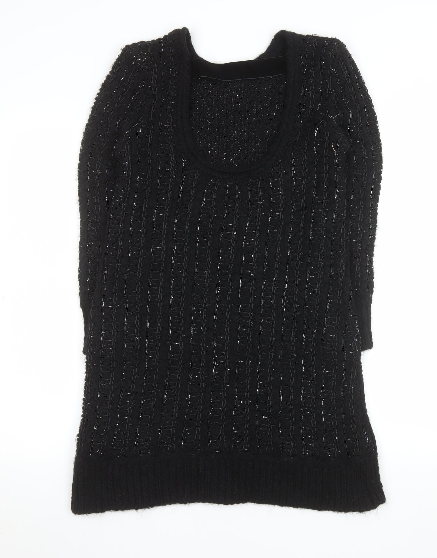 Zara Women Black Wool Blend Long Sleeve Jumper Dress Size 8