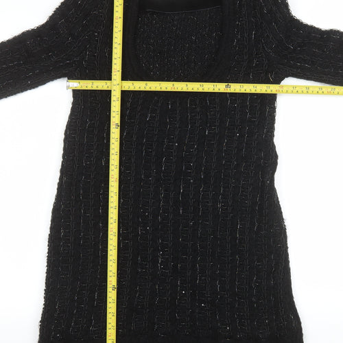 Zara Women Black Wool Blend Long Sleeve Jumper Dress Size 8