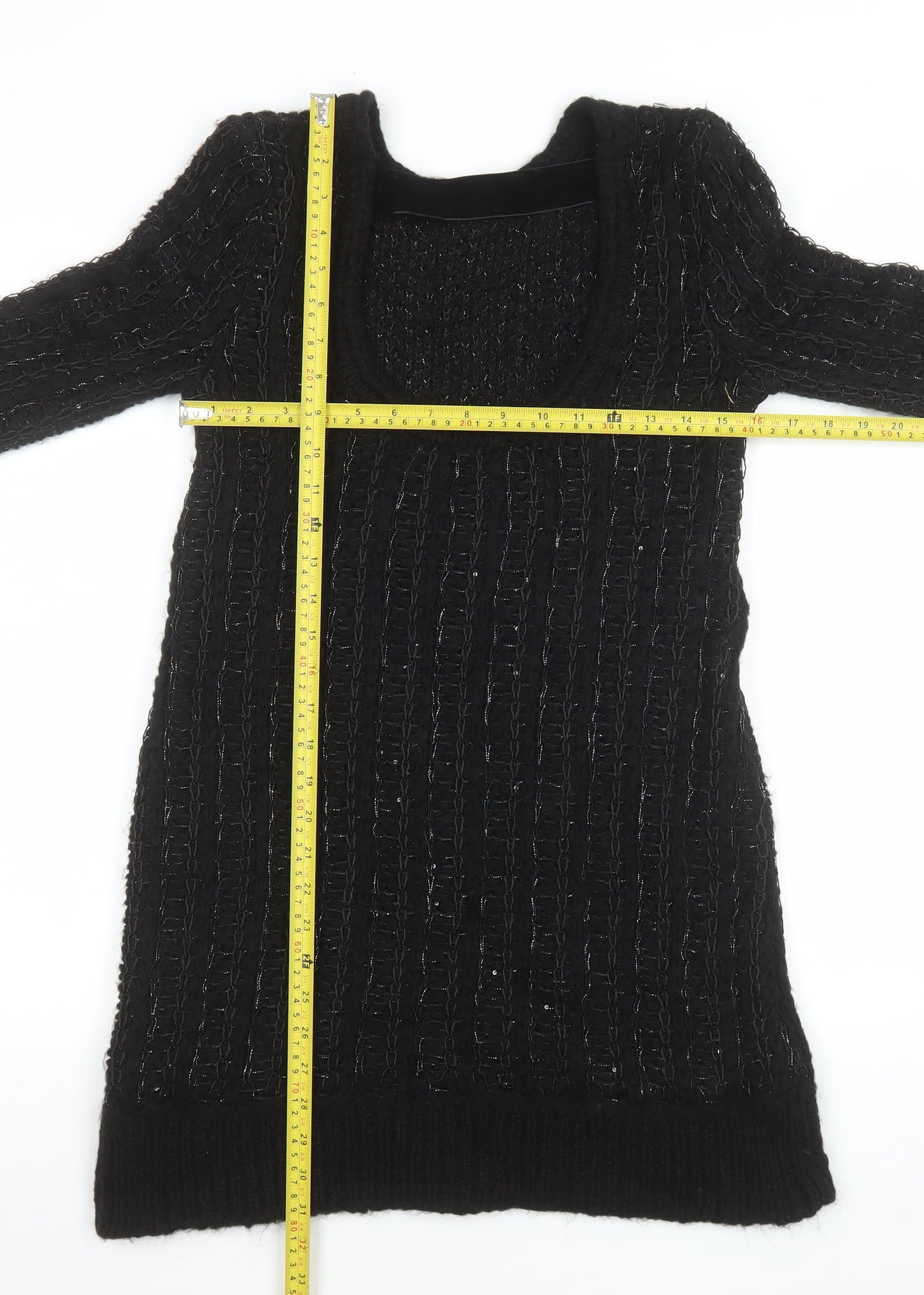 Zara Women Black Wool Blend Long Sleeve Jumper Dress Size 8