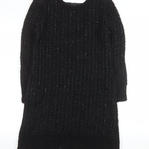 Zara Women Black Wool Blend Long Sleeve Jumper Dress Size 8