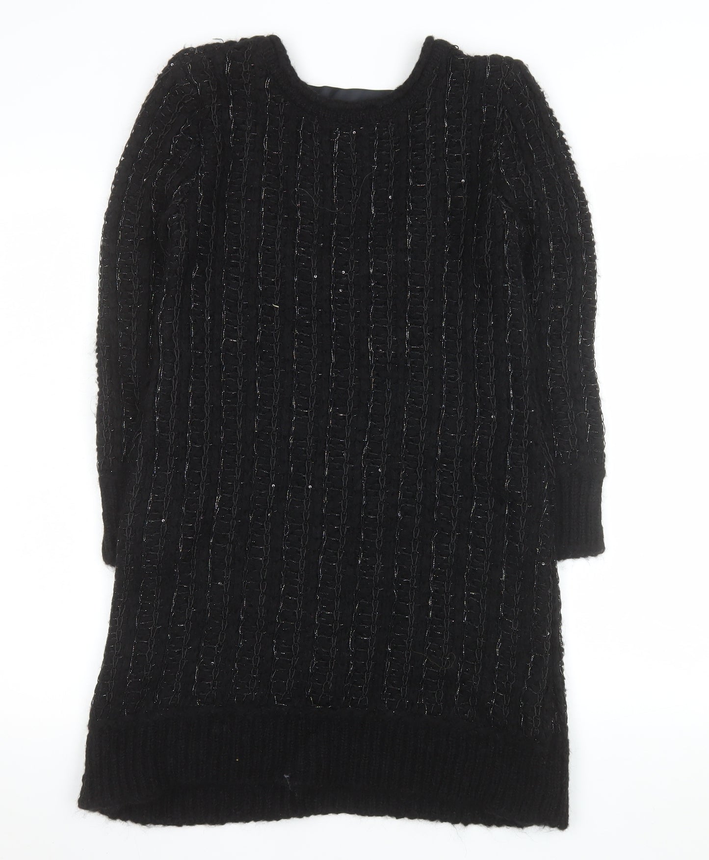 Zara Women Black Wool Blend Long Sleeve Jumper Dress Size 8