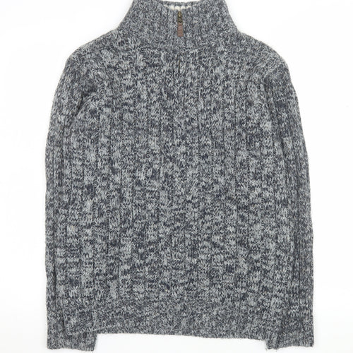 Marks and Spencer Men's Grey XS High Neck 1/2 Zip Chunky Knit Jumper