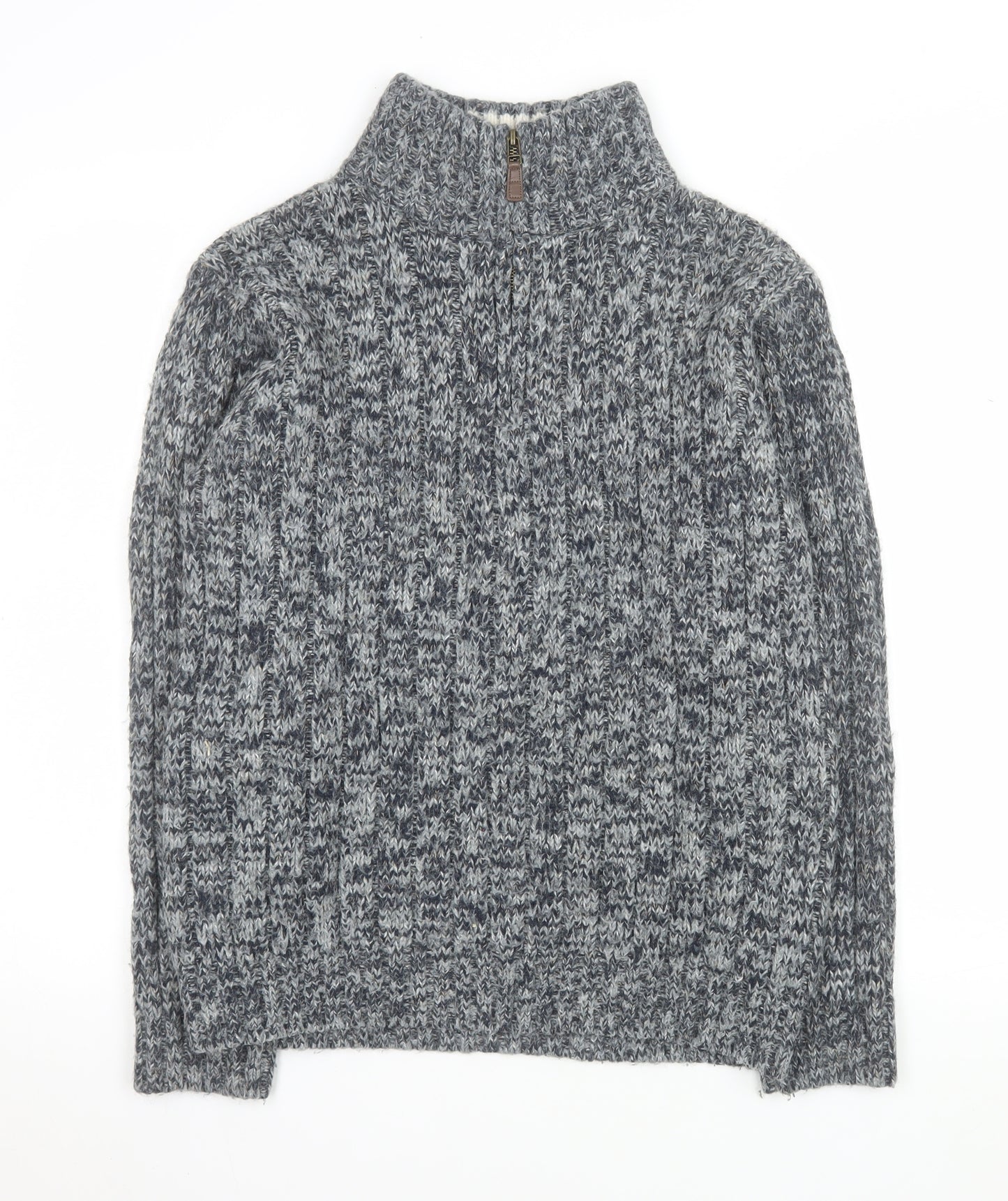 Marks and Spencer Men's Grey XS High Neck 1/2 Zip Chunky Knit Jumper