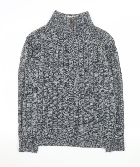 Marks and Spencer Men's Grey XS High Neck 1/2 Zip Chunky Knit Jumper