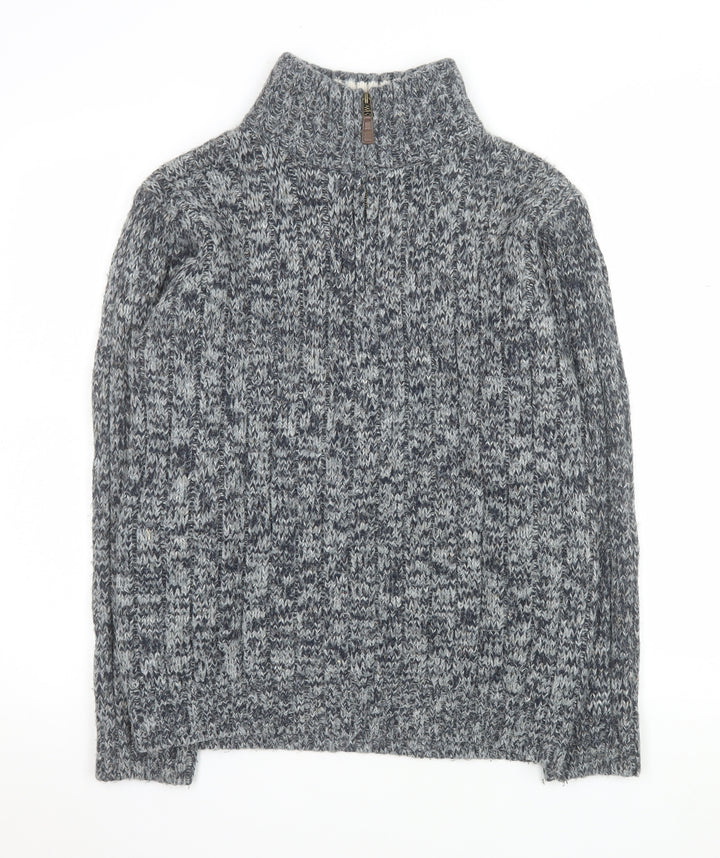 Marks and Spencer Men's Grey XS High Neck 1/2 Zip Chunky Knit Jumper