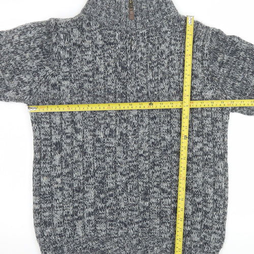Marks and Spencer Men's Grey XS High Neck 1/2 Zip Chunky Knit Jumper