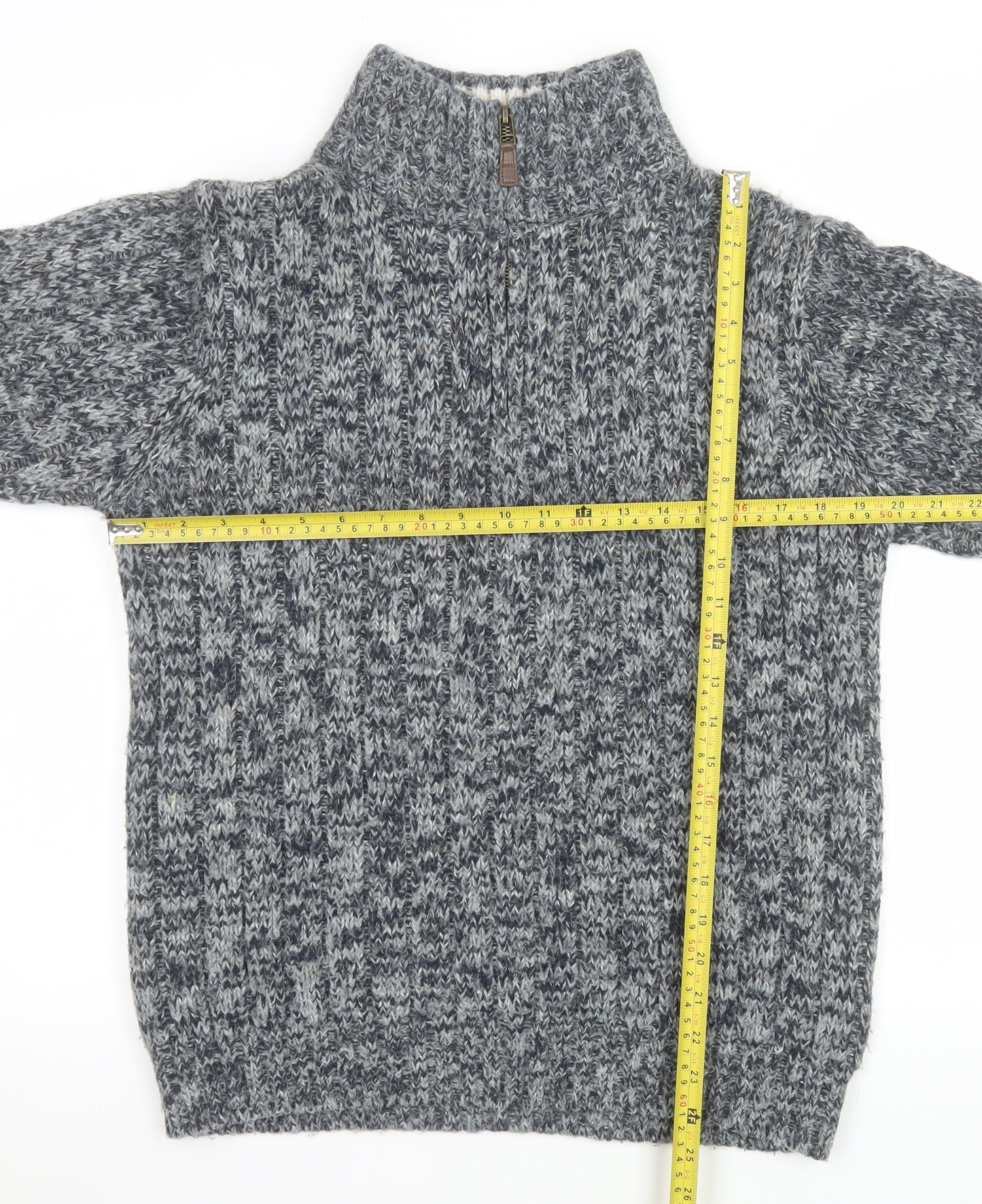 Marks and Spencer Men's Grey XS High Neck 1/2 Zip Chunky Knit Jumper