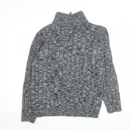 Marks and Spencer Men's Grey XS High Neck 1/2 Zip Chunky Knit Jumper