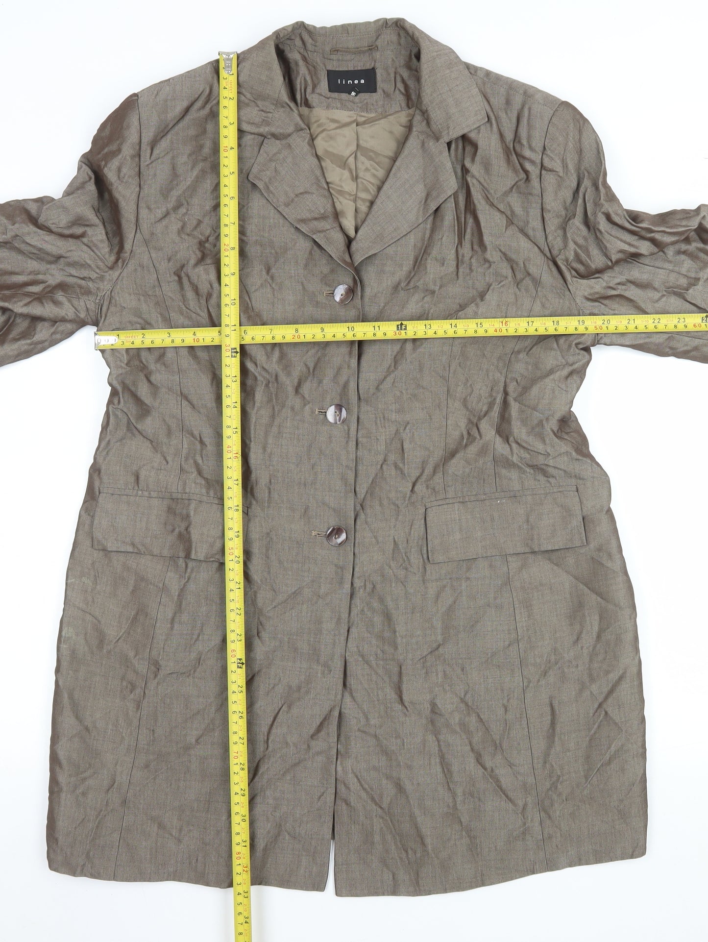 Linea Women Beige Long Single-Breasted Blazer Coat Size 16 Classic Fit