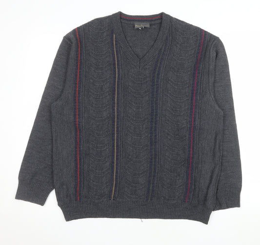 Peter Gribby Men’s Grey Cable-Knit Wool Blend V-Neck Jumper L
