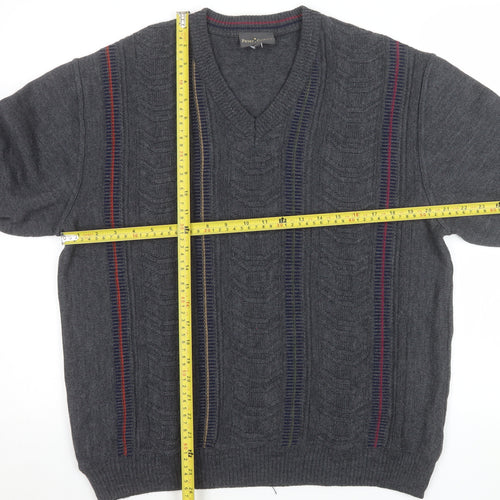 Peter Gribby Men’s Grey Cable-Knit Wool Blend V-Neck Jumper L