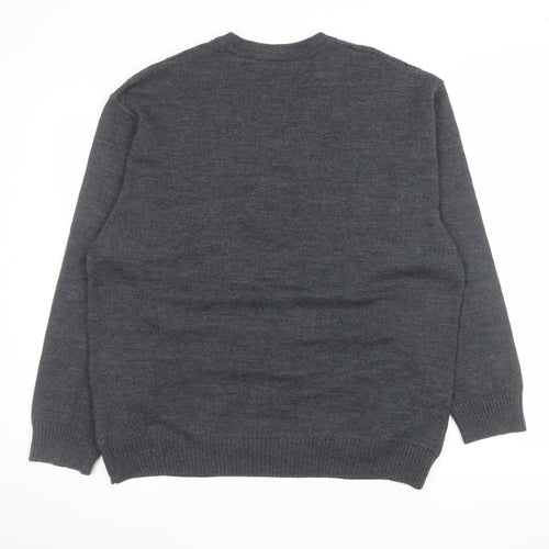Peter Gribby Men’s Grey Cable-Knit Wool Blend V-Neck Jumper L
