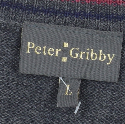 Peter Gribby Men’s Grey Cable-Knit Wool Blend V-Neck Jumper L