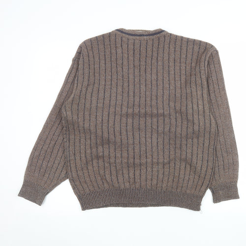 Canda Men's Brown Geometric Knit V-Neck Pullover Jumper Size S Vintage