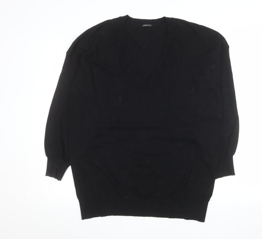 Roman Women’s Black V-Neck Long Sleeve Pullover Jumper Size 16