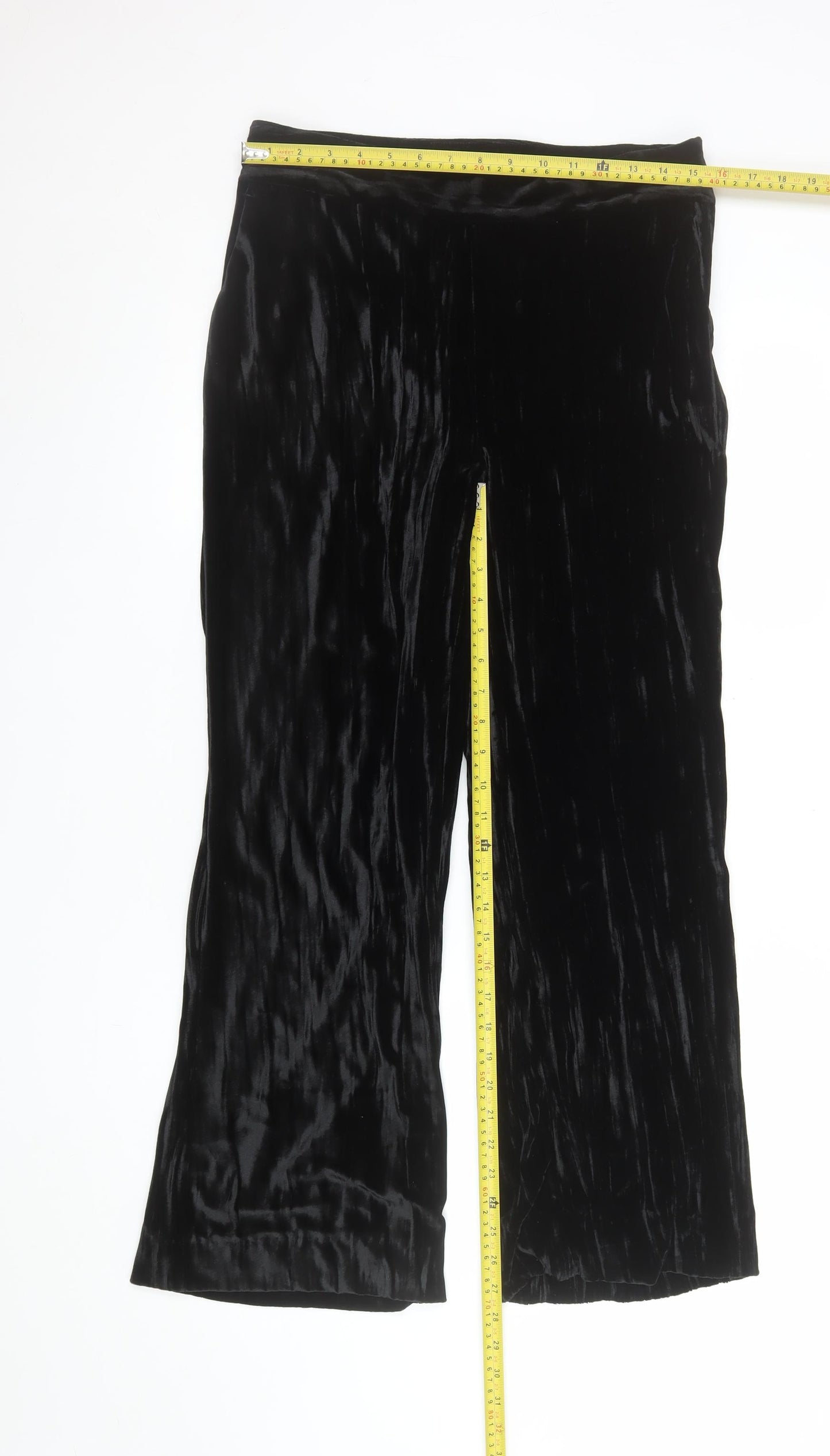 Lanidor Women’s Black Velvet Wide-Leg Trousers Size 12