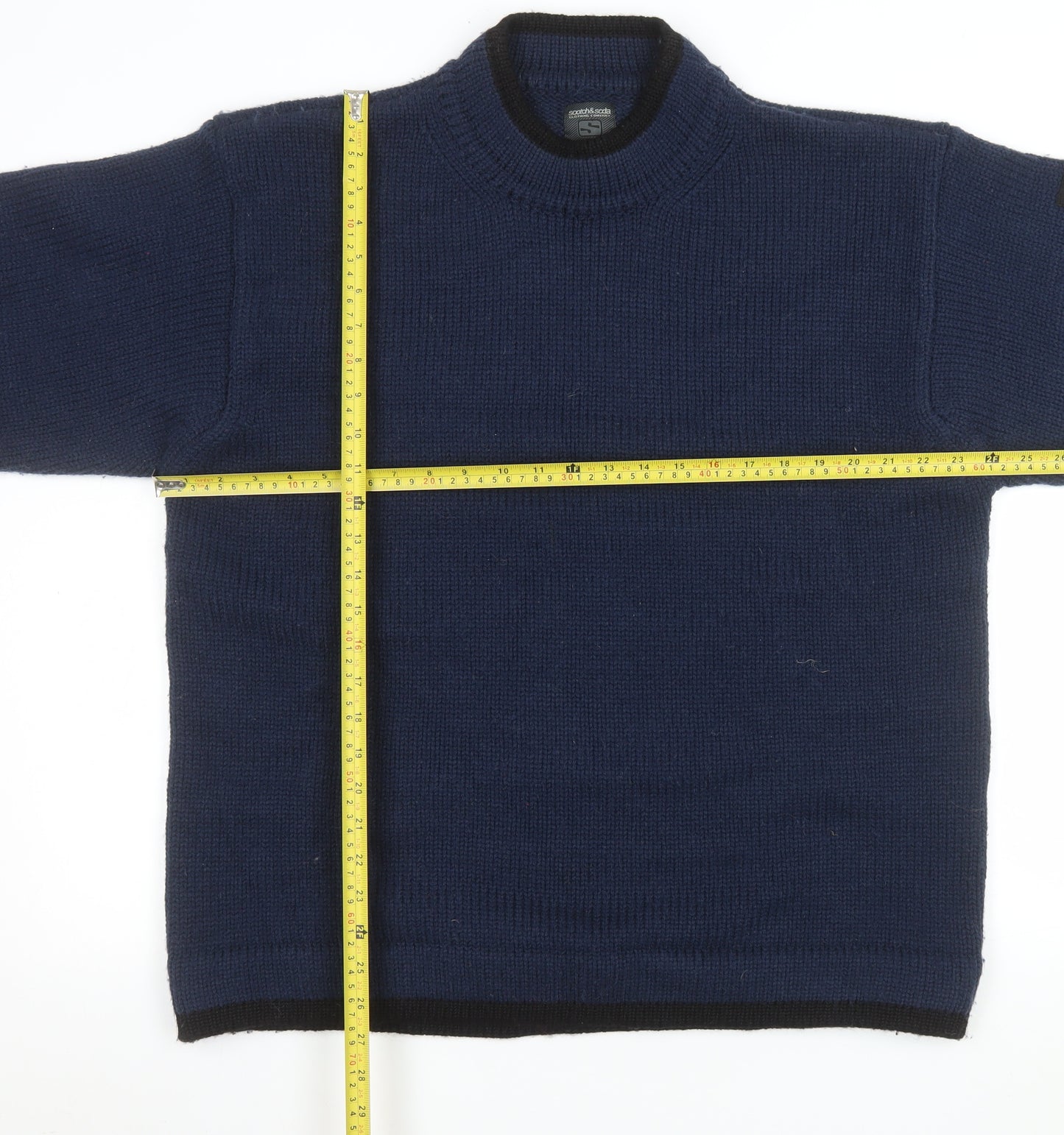 Scotch & Soda Men's Blue Wool Blend Crew Neck Jumper Size L