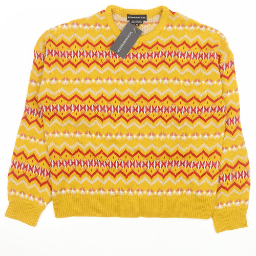 Wednesday's Girl Women's Yellow Geometric Knit Pullover Jumper XS
