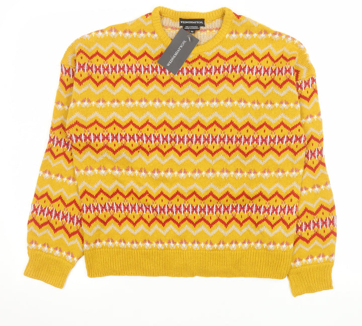 Wednesday's Girl Women's Yellow Geometric Knit Pullover Jumper XS