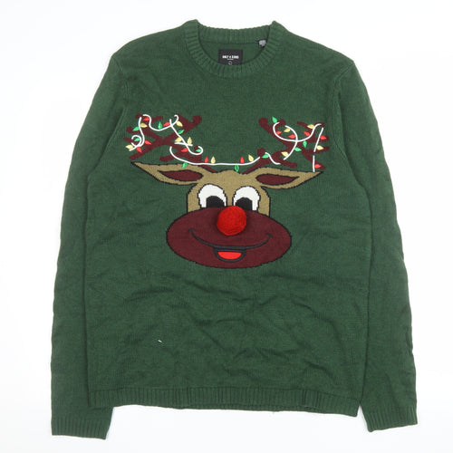 ONLY & SONS Men’s Green Christmas Reindeer Jumper Size M Pullover Knit