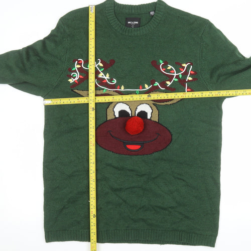 ONLY & SONS Men’s Green Christmas Reindeer Jumper Size M Pullover Knit